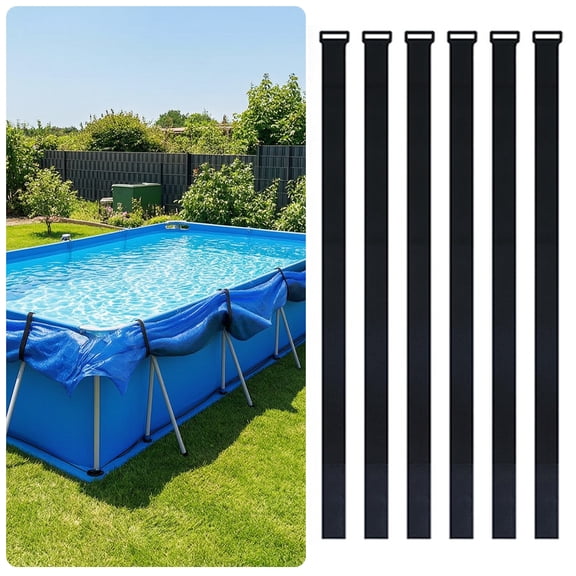 KGJQ 6Pcs Solar Pool Cover Straps, Pool Storage Straps, Adjustable Nylon Hook And Loop Straps for Above Ground Framed Pools, Keep Solar Blankets Off The Ground
