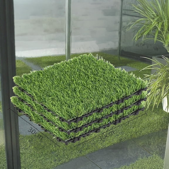KGJQ Artificial Grass Mat, 12 x 12 Inch Square Fake Grass Rug, Interlocking Faux Green Turf Patch Tiles for Balcony, Patio, Deck, Flooring Decor, Dog Pee Pad