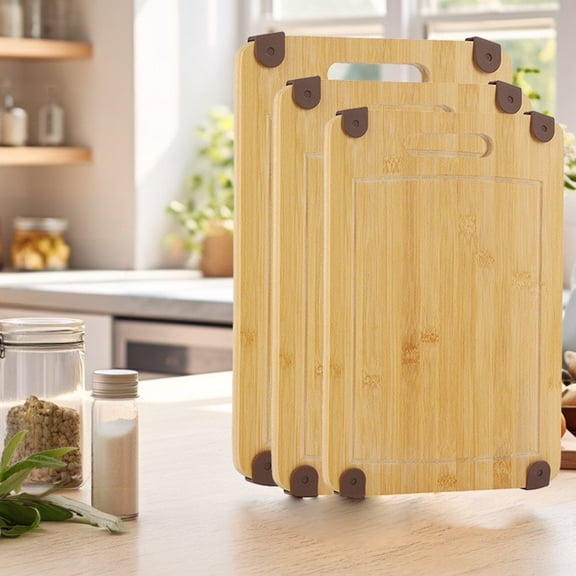 KGJQ Bamboo Cutting Board Non-Slip Square Chopping Board for Meat Fruit Dough Dishwasher Safe Essential Kitchen Tool for Home Camping