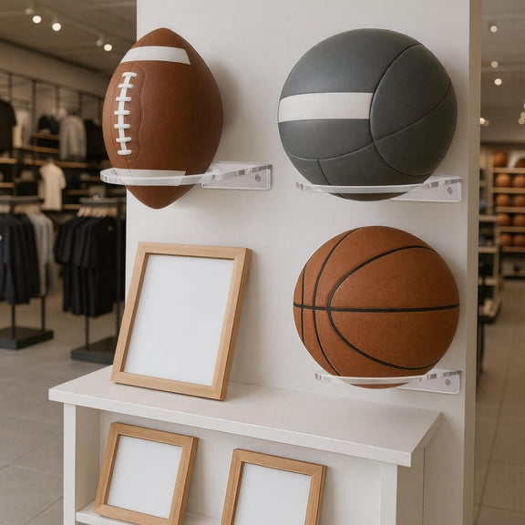 KGJQ Basketball Wall Mount Display Rack, Durable Acrylic Ball Storage Holder, Garage Home Gym Ball Display Rack, for Soccer Volleyball Sports