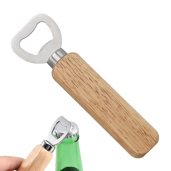 KGJQ Beer Bottle Opener with Wooden Handle, Stainless Steel Cap Remover, Rustic Bar Tool for Home Kitchen, Gift for Men Dad
