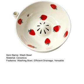 KGJQ Berry Washing Bowl, Raised Center Drainage Hole Fruit Rinse Bowl, Self-Spinning Ceramic Serving Colander for Kitchen Countertop