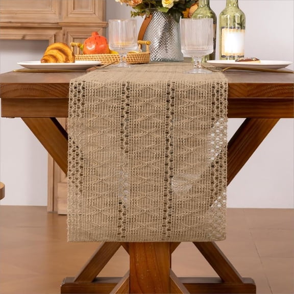 KGJQ Boho Table Runner, Rustic Farmhouse Burlap Jute Woven Table Runner for Dining Kitchen Centerpiece, Coffee Table, Home Decor