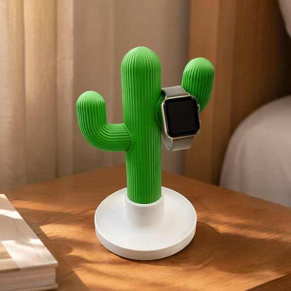 KGJQ Cactus Headphone Stand And Watch Holder, Desktop Organizer with Cable Storage Tray, 3D Printed Display Rack for Earphones And Smart Watches