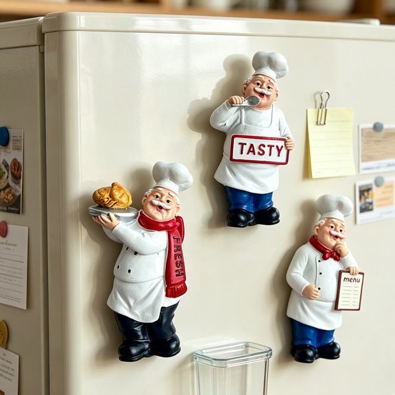 KGJQ Cartoon Fat Chef Fridge Magnet, Hand-painted 3D Chef Refrigerator Magnet, Picture Photo Holder for Home Office Kitchen Decoration