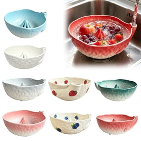 KGJQ Ceramic Berry Washing Bowl with Drainage Holes, Fruit Rinse Basin, Kitchen Colander for Fresh Berries Vegetables