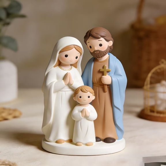KGJQ Christmas Nativity Scene Figurine, Cartoon Manger Baby Jesus Resin Craft for Home, Creative Indoor Holiday Tabletop Decor, Christmas Gift