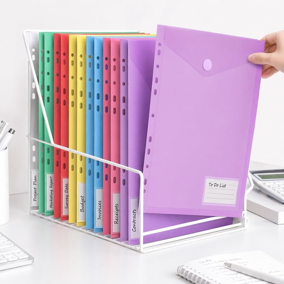 KGJQ Clear Poly Envelope Binders Pocket Insert with Hook And Loop Closure, Plastic Documents File Folders with Label Pocket for A4 A5 A6 Size Letter