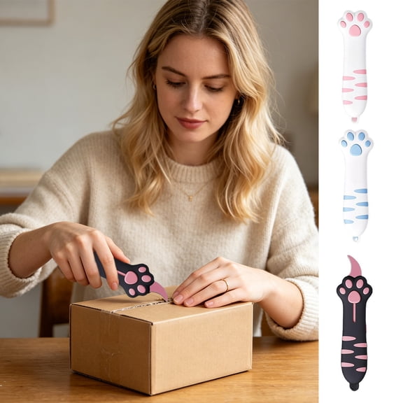KGJQ Cute Cat Paw Box Cutter, Retractable Safety Knife for Carton, Portable Letter Opener for Package, Gift for Cat Lovers