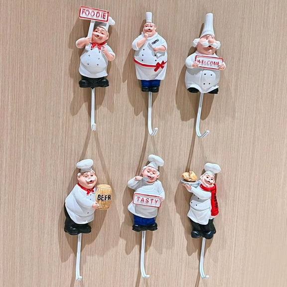 KGJQ Cute Chef Shape Hook, Strong Resin Kitchen Wall Hook, No Punch Adhesive Backing Decorative Hook, for Home Kitchen Hang Utensils Dishcloths Aprons