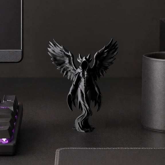 KGJQ Dark Angel Winged Figurine, 3D Printed Gothic Angel Statue for Desk Shelf Decor, Intricate Redemption Theme Sculpture, Matte Black Home Office Craft Gift