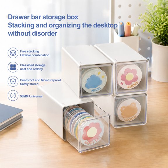 KGJQ Desktop Drawers, Home Office Desk Organizer, Stackable Plastic Storage Box for Anime Badges, Collectibles, Small Items
