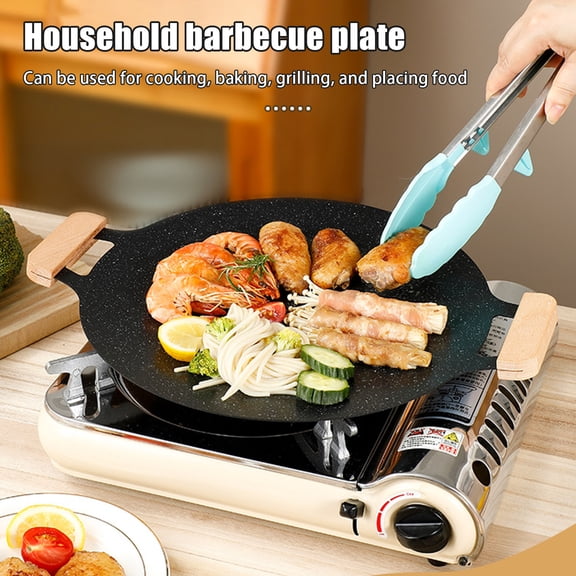 KGJQ Electric Smokeless Grill, Nonstick Electric Griddle, Korean BBQ Meat Roaster with Handle, Round Baking Griddle Tray for Steaks Pancakes BBQ