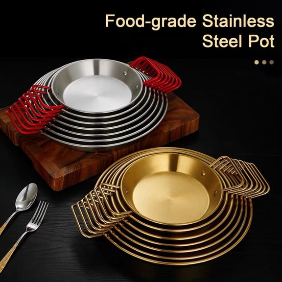 KGJQ Extra Thick Seafood Plate with Handles Stainless Steel Double Ear Serving Dish for Crawfish Casserole Korean Fried Chicken Tray