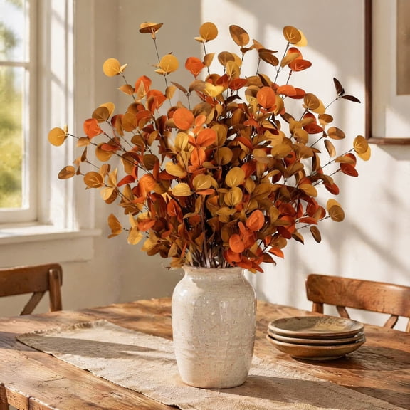 KGJQ Fall Eucalyptus Stems, Artificial Eucalyptus Leaves, Fake Greenery Branches, Fake Flowers for Wedding Centerpiece Autumn Farmhouse Home Decoration