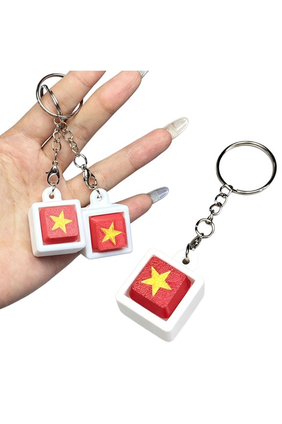 Five-Star Red Flag Keyboard Clicker Fidget Toy, 3D Printed Decompression Button Keychain, Portable Finger Clicker Keychain Stress Relief Desk Decoration Gift