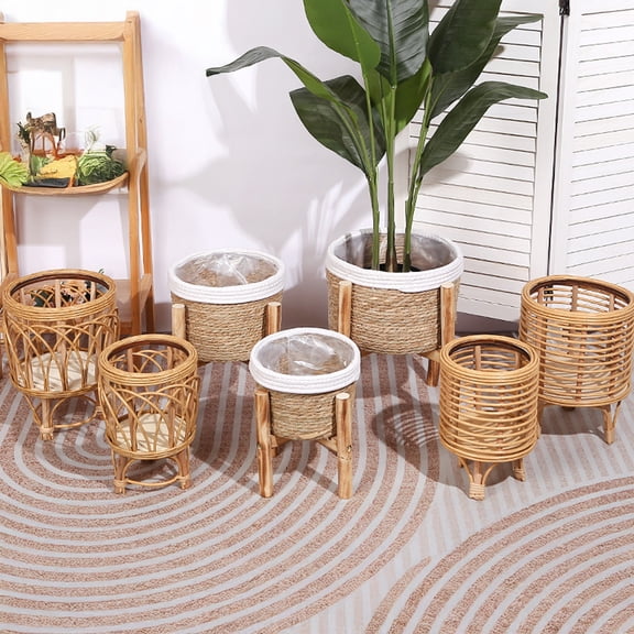 KGJQ Floor Flower Stand, Heavy Pots Stable Rattan Basket, Smooth Surface Flower Stand for Indoor Outdoor Balcony