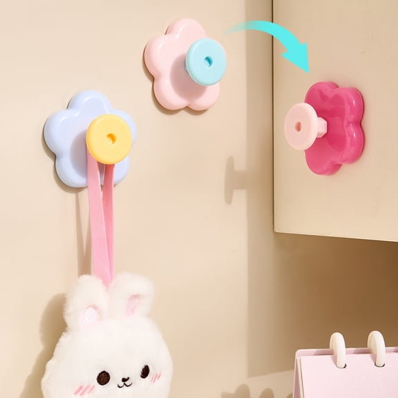 KGJQ Flower Shape Suction Cup Hook, No-Drill Plastic Cabinet Handles, Rotatable Knob Adjustable Buckle for Kitchen Bathroom