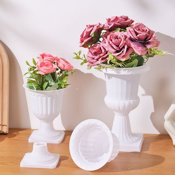 KGJQ Flower Urn Planter, Plastic Plant Pot White Small Flower Urn, Elegant Retro Flowerpot for Indoor Table Decor