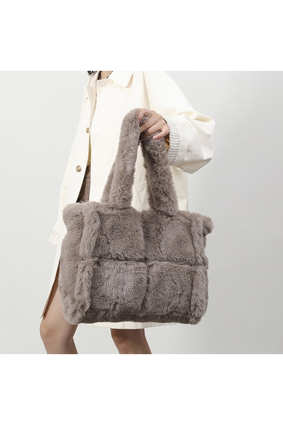 Fluffy Tote Bag, Large Fur Purses for Women Winter Fuzzy Totes Plush Shoulder Handbag
