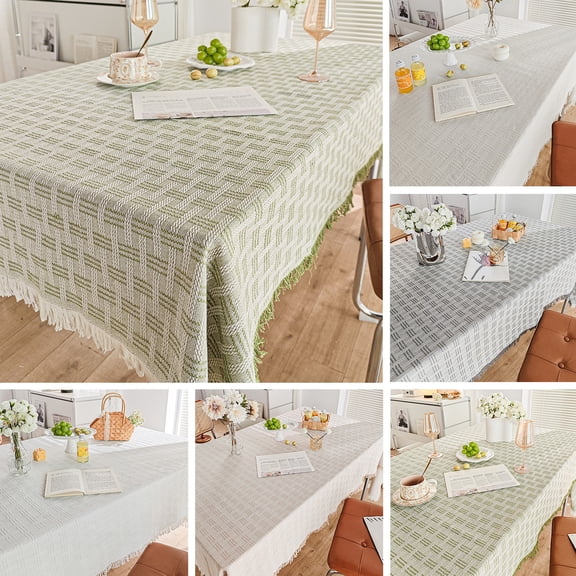 KGJQ French Grid Tablecloth, Checkered Woven Table Cover for Dining Table, Rectangular Round Desk Mat for Coffee Table Nightstand, Home Decor