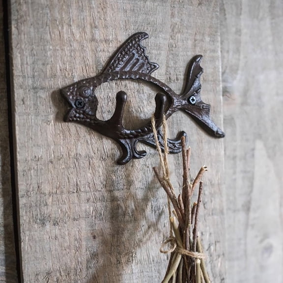 KGJQ Garden Wall Hooks, Cast Iron Flying Fish Hanger, Rustic Outdoor Metal Coat Rack for Keys Tools Dried Flowers, Farmhouse Porch Fence Yard Decor, Unique Housewarming Gift for Gardeners