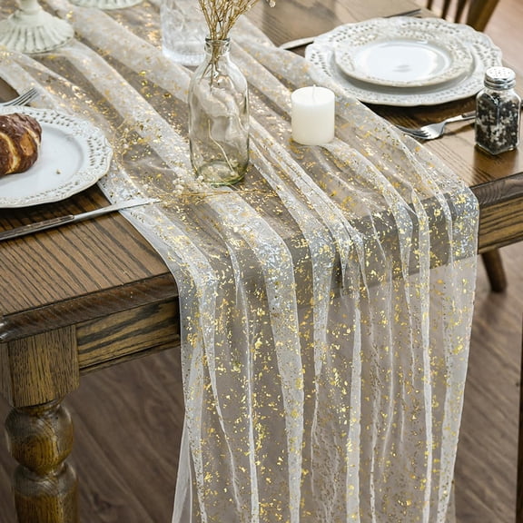 KGJQ Glittery Table Runner, Sheer Flowing Tulle Table Runner, Elegant Table Runner for Home Wedding Baby Shower Bridal Shower Table Decor