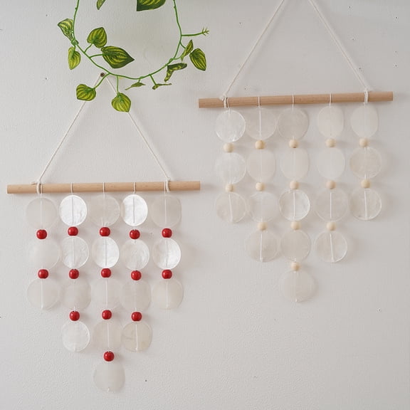 KGJQ Handmade Natural Seashell Wind Chime, Retro Rope Knot & Wooden Ring, Clear Tinkling Sound, Coastal Hanging Decor for Window Guesthouse Kids Room