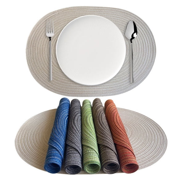 KGJQ Handwoven Oval Placemats, Heat Resistant Pad, Polyester Fiber Trivet for Hot Dishes Pots, Rustic Kitchen Table Decor