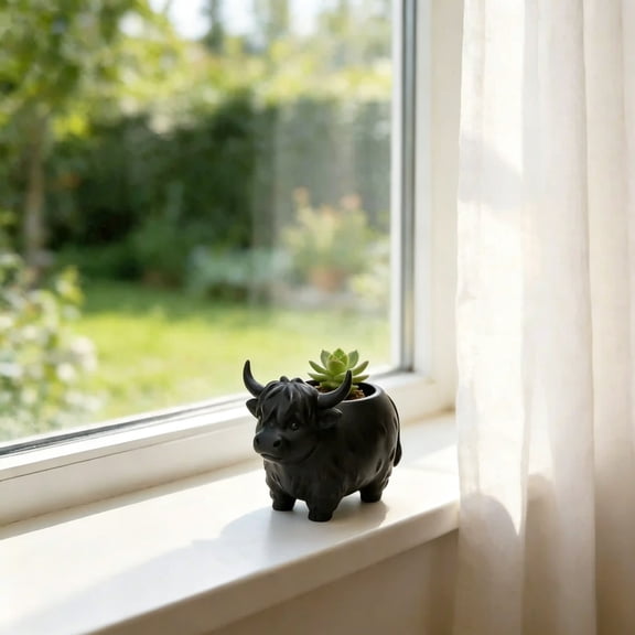 KGJQ Highland Cow Planter, Large Diameter Flower Pot, 3D Yak Shape PLA Desktop Planter, Nordic Style Home Decor