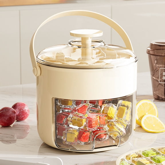 KGJQ Ice Bucket 2-in-1 Large Capacity Ice Storage Bin Press-Release Ice Cube Tray with Airtight Lid And Ice Scoop Food-Grade Safe Ice Tray for Home RV Outdoor Use