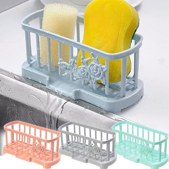 Visland Kitchen Sink Caddy Sponge Holder - Sponge Holder for Sink, Sink Tray Drainer Rack, Soap Dish Dispenser Brush Holder Storage Kitchen Accessories