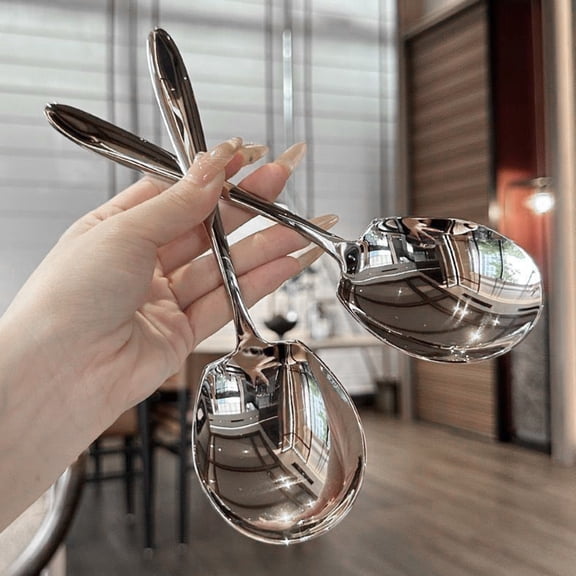 KGJQ Large Stainless Steel Serving Spoon, Heavy Duty Soup Spoon for Family, Extra Long Handle Sharing Spoon for Buffet Banquet