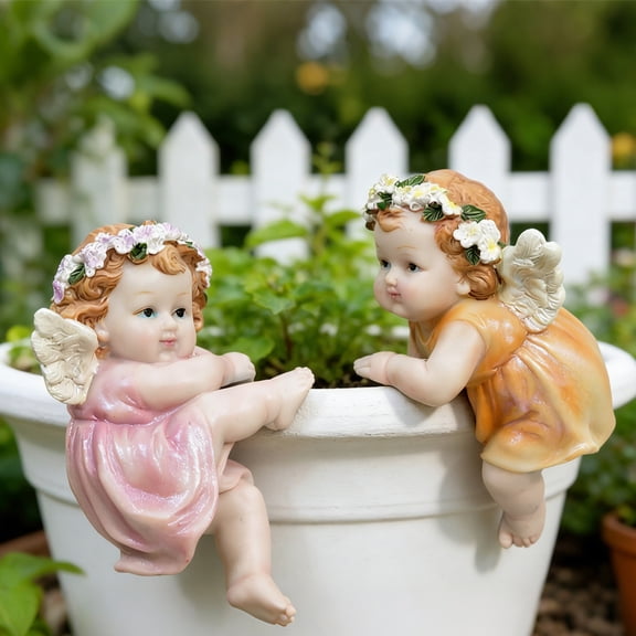 KGJQ Little Angel Statue Miniature Fairy Figurine Resin Planter Pot Hugger for Fairy Garden Patio Lawn Yard Ornaments