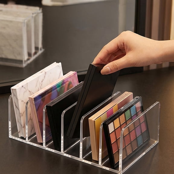KGJQ Makeup Storage Rack, Acrylic with Multiple Compartments Organizer, Vertical Cosmetic Display Holder for Eye Shadow Palettes