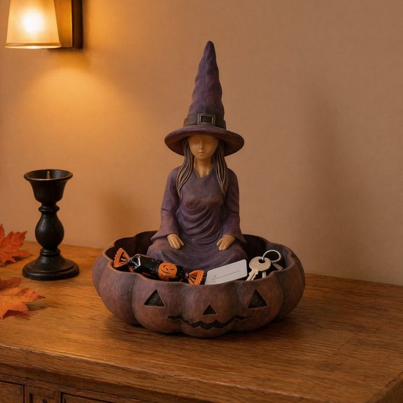KGJQ Meditating Witch Jewelry Tray, Vintage Gothic Resin Decorative Storage Dish, Mysterious Zen Witch Desktop Organizer for Keys Trinkets