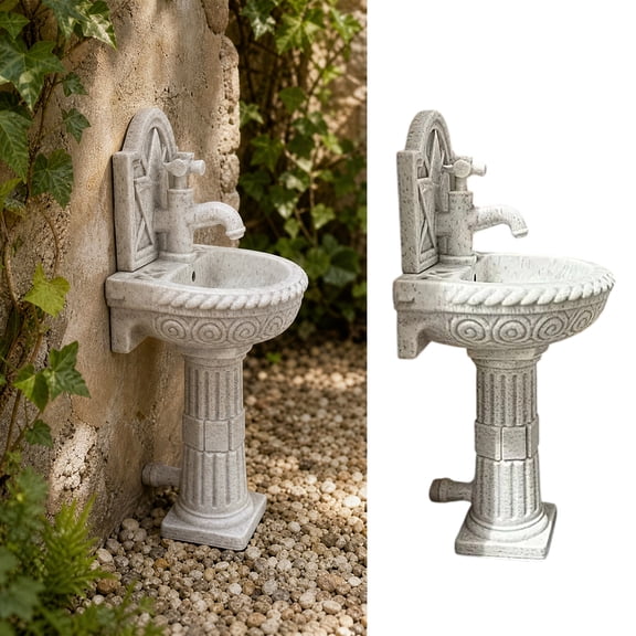 KGJQ Miniature Bathroom Sink Model, Vintage Roman Column Pedestal Round Wash Basin Dollhouse Accessory for Micro Landscape, DIY Crafts