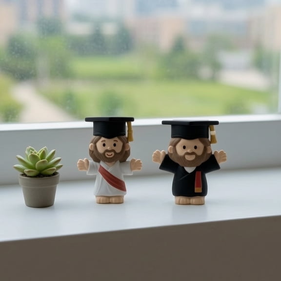 KGJQ Miniature Graduation Jesus Figurine Tiny Resin Grad Figures with Graduation Hat for Class of 2026 Grad Party Favors