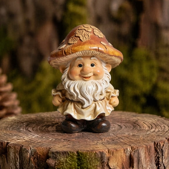 KGJQ Mushroom Cap Gnome Statue, Resin Garden Gnome Figurine, Retro Cute Gnome Sculpture for Patio Yard Indoor Table Decoration