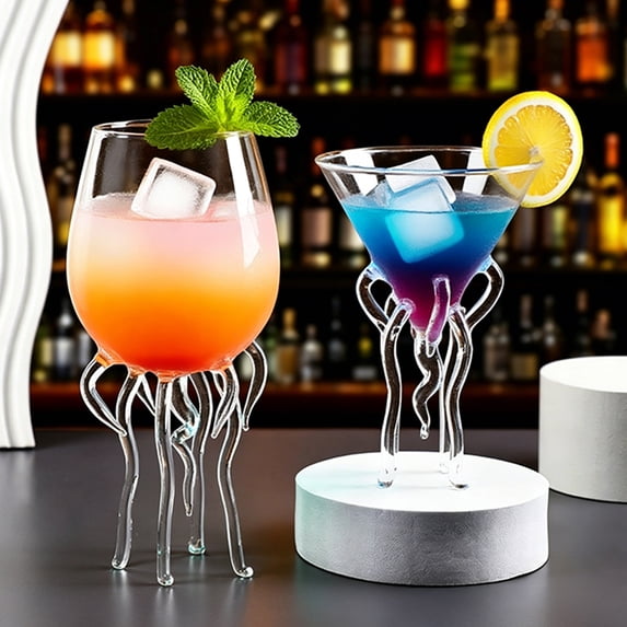 KGJQ Octopus Wine Glass, Jellyfish Shaped Martini Cup, Creative Cocktail Glass for Juice Bar, Novelty Home Decor Gift
