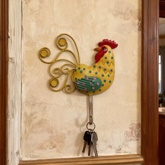KGJQ Painted Metal Rooster Wall Hook, Farmhouse Style 3D Iron Rooster Wall Decor for Keys Towels , Decorative Hanging Hook for Entryway Kitchen