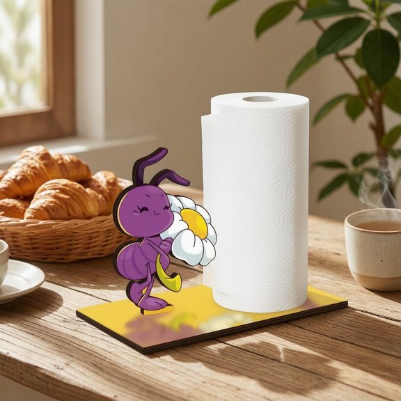 KGJQ Paper Towel Holder, Cute Cartoon Ant Design, Sturdy Wooden Paper Holder, Vertical Paper Roll Dispenser for Kitchen Countertop