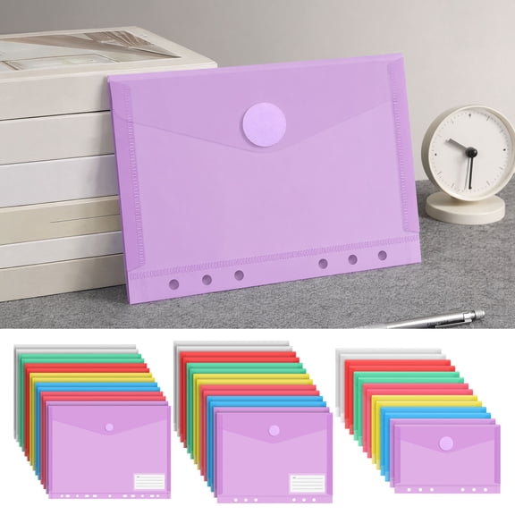 KGJQ Plastic File Folder with Label Pocket, Hook And Loop Closure Clear Poly Envelope Document Folder, A4/A5/A6 Waterproof Organizer for Teacher Office School