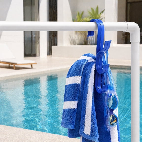 KGJQ Poolside Pool Pole Hanger, with 3 Hook Configuration, Weather Resistant Swimming Pool Organizer, for Telescoping Pole Skimmer And Brush