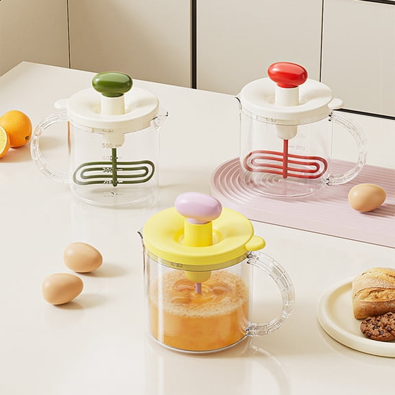 KGJQ Press Egg Beater, Manual Push Down Mixer for Baking, 500ml Measuring Cup with Whisk, Multifunctional Stirrer for Pancake Milk