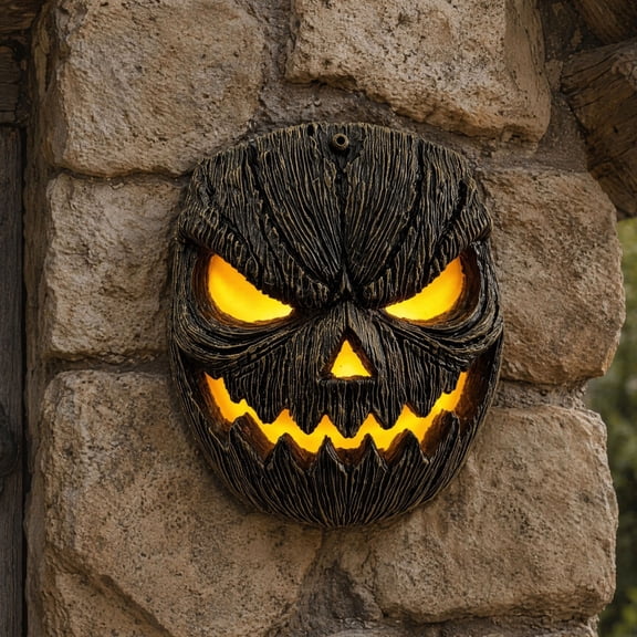 KGJQ Pumpkin Face Figurine, Wall Mounted Pumpkin Tree Face Statue, Spooky Resin Tree Hugger for Outdoor Yard, Tree Decor