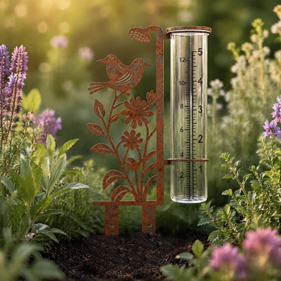 KGJQ Rain Gauge Outdoor, 7.8 Inch Rain Gauges for Measuring Precipitation, Freeze Proof Rain Gauge, Vintage Flower Bird Rain Gauge for Garden Yard Decor