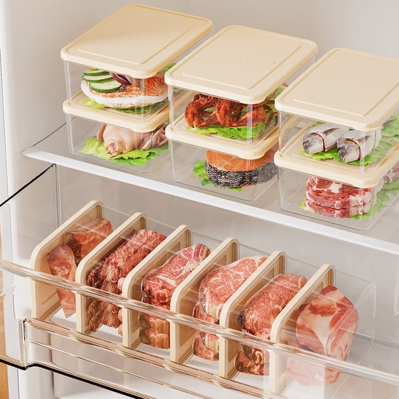 KGJQ Refrigerator Storage Box, with Lid, Clear Stackable Food Container, Microwave Safe Odor Resistant Freshness Keeper, for Fridge Organization