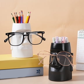 KGJQ Resin Glass Stand Pen Holder, Moai Statue Pencil Storage Container, Stationery Desk Organizer Eyeglass Display Rack for Home Office