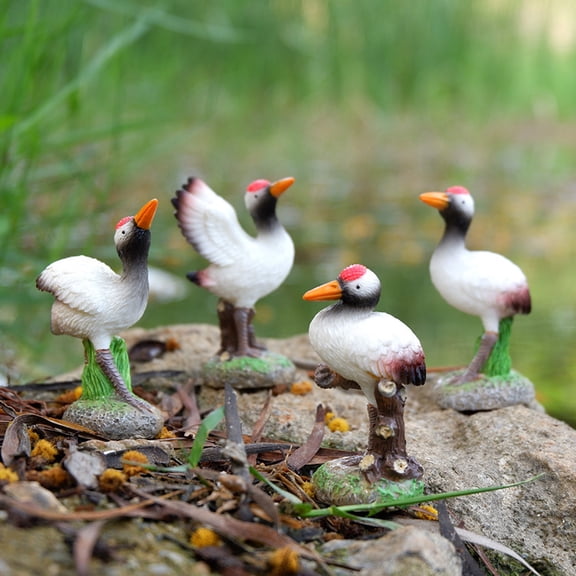 KGJQ Resin Red-Crowned Bird Figurines, Realistic Bird Statues with Rock Base, Mini Landscape Ornaments for Tea Table Rockery Fish Tank Courtyard Bonsai Home Decor